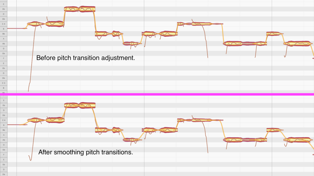Melodyne pitch transition adjustments