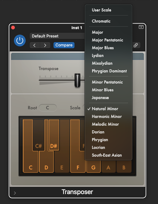 Logic Pro Transposer - great tool to make music without knowing music theory