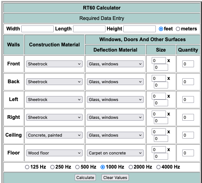 RT60 Calculator