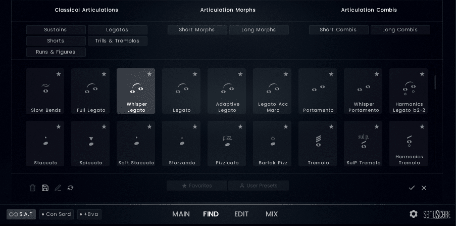 LUX Strings articulations