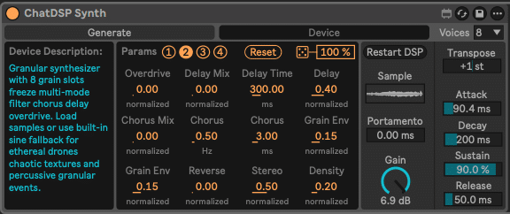ChatDSP - Create M4L Devices with Text Prompts 3 ChatDSP synth page 2