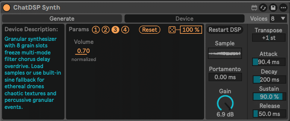 ChatDSP - Create M4L Devices with Text Prompts 4 ChatDSP synth page 3